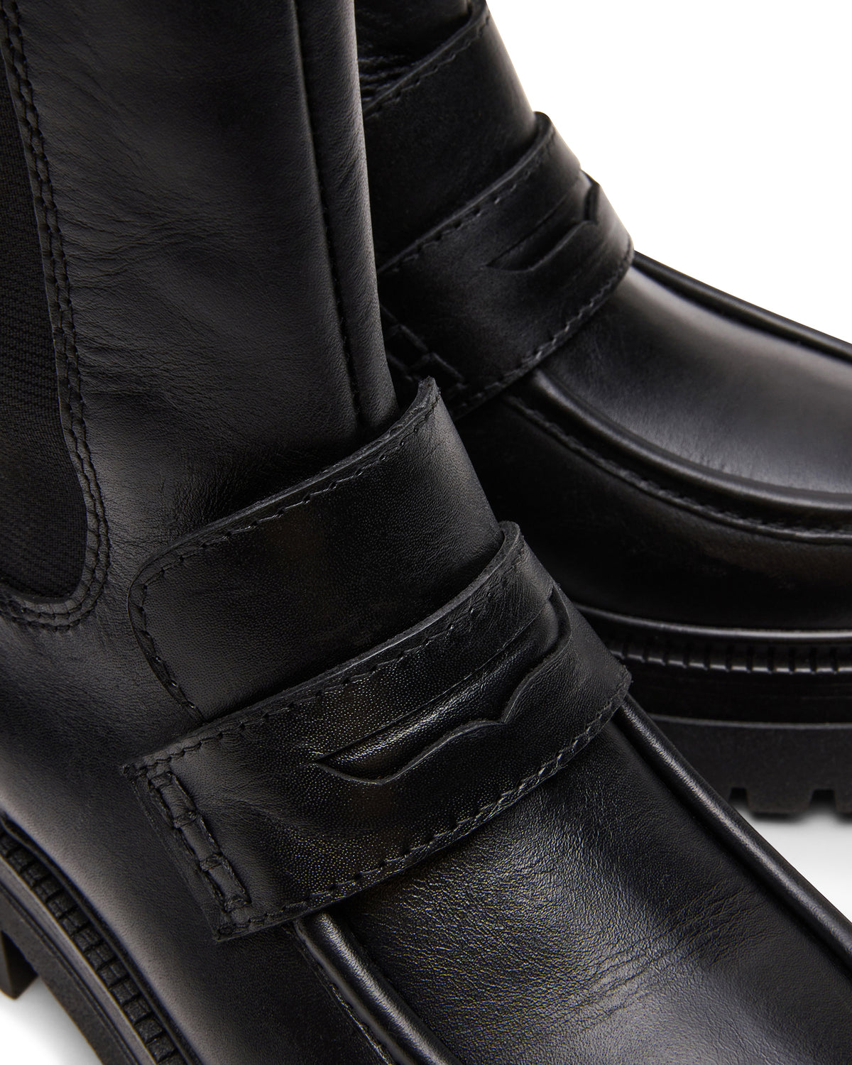 CONWAY Black Leather Platform Lug Chelsea Women's Ankle Boot - Steve Madden