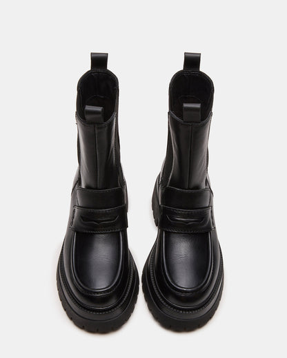 CONWAY Black Leather Platform Lug Chelsea Women's Ankle Boot - Steve Madden