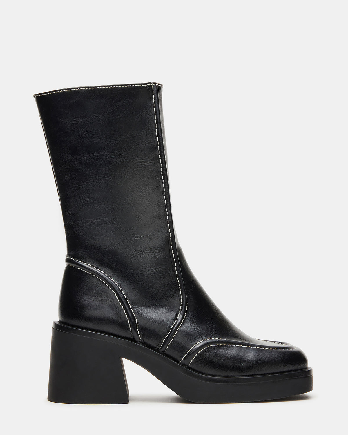 ALTER Black Patent Square-Toe Platform Block Heel Women's Ankle Boot - Steve Madden