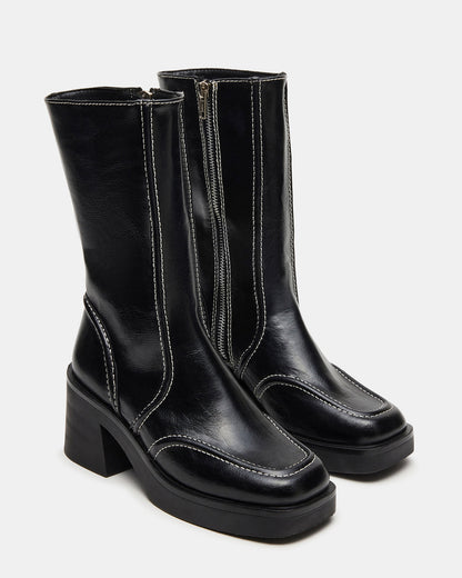 ALTER Black Patent Square-Toe Platform Block Heel Women's Ankle Boot - Steve Madden