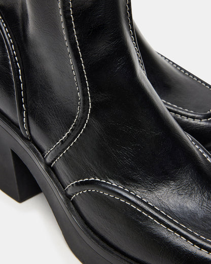 ALTER Black Patent Square-Toe Platform Block Heel Women's Ankle Boot - Steve Madden