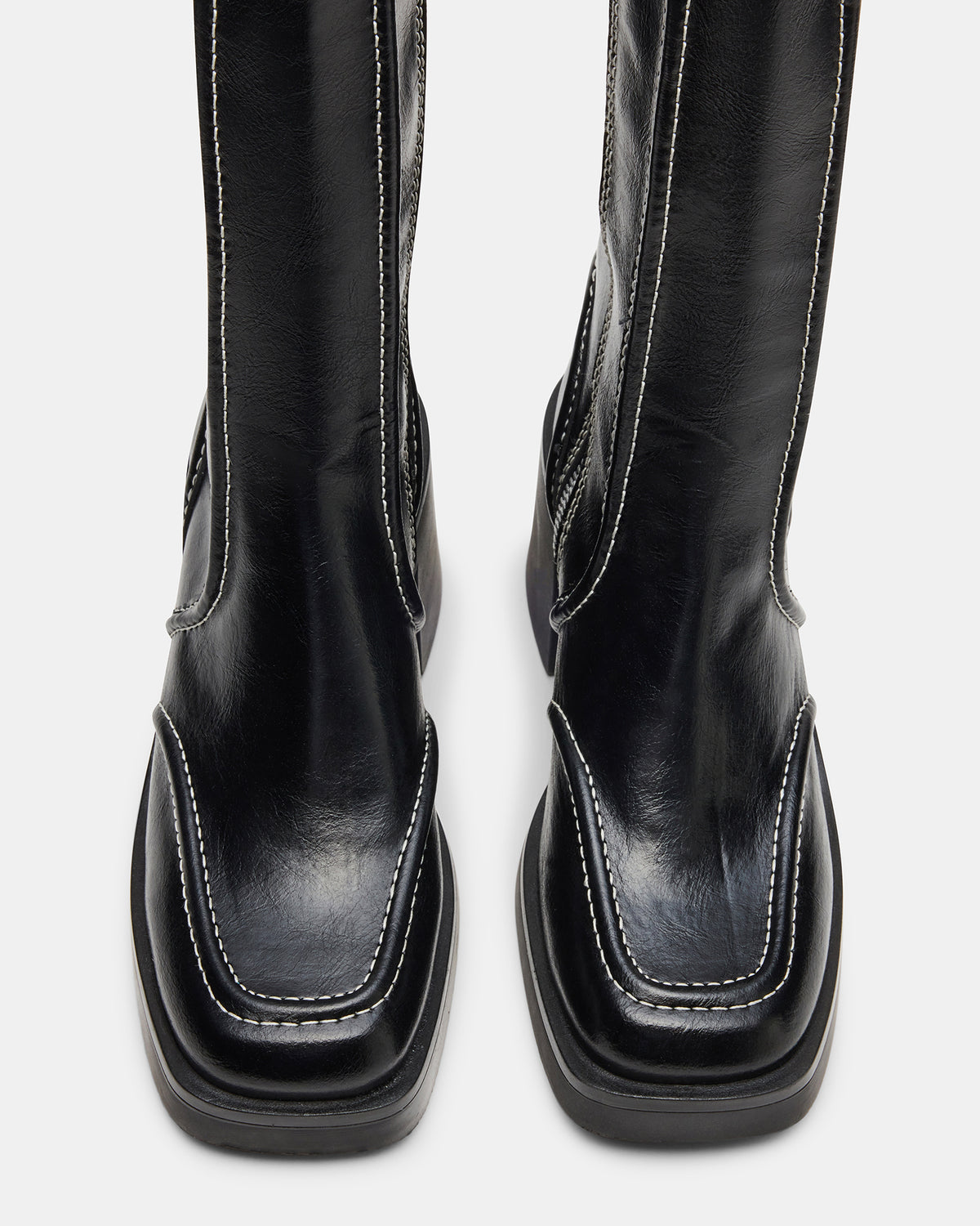 ALTER Black Patent Square-Toe Platform Block Heel Women's Ankle Boot - Steve Madden