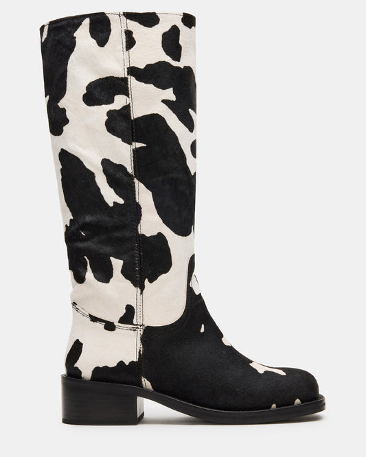 RIGGS Black Cow Print Wide Calf Square-Toe Women's Boot - Steve Madden