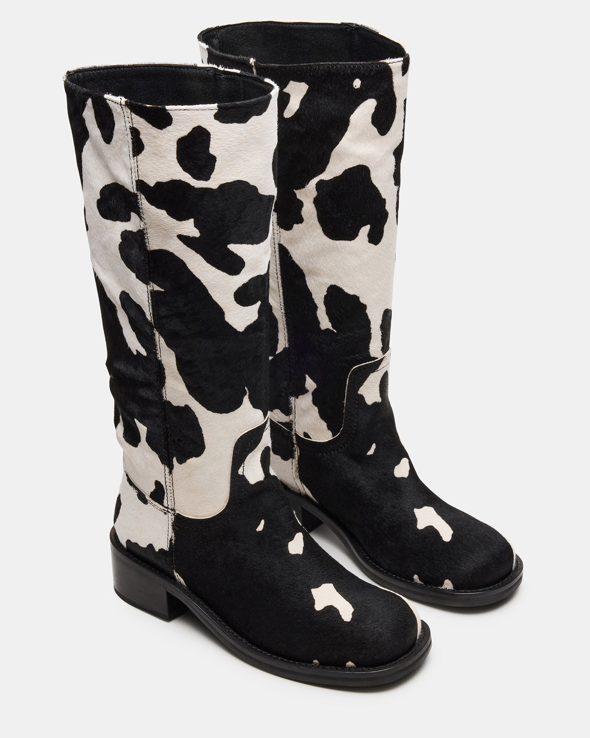 RIGGS Black Cow Print Wide Calf Square-Toe Women's Boot - Steve Madden