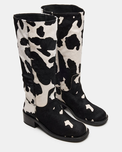 RIGGS Black Cow Print Wide Calf Square-Toe Women's Boot - Steve Madden