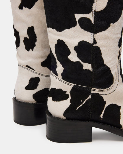 RIGGS Black Cow Print Wide Calf Square-Toe Women's Boot - Steve Madden