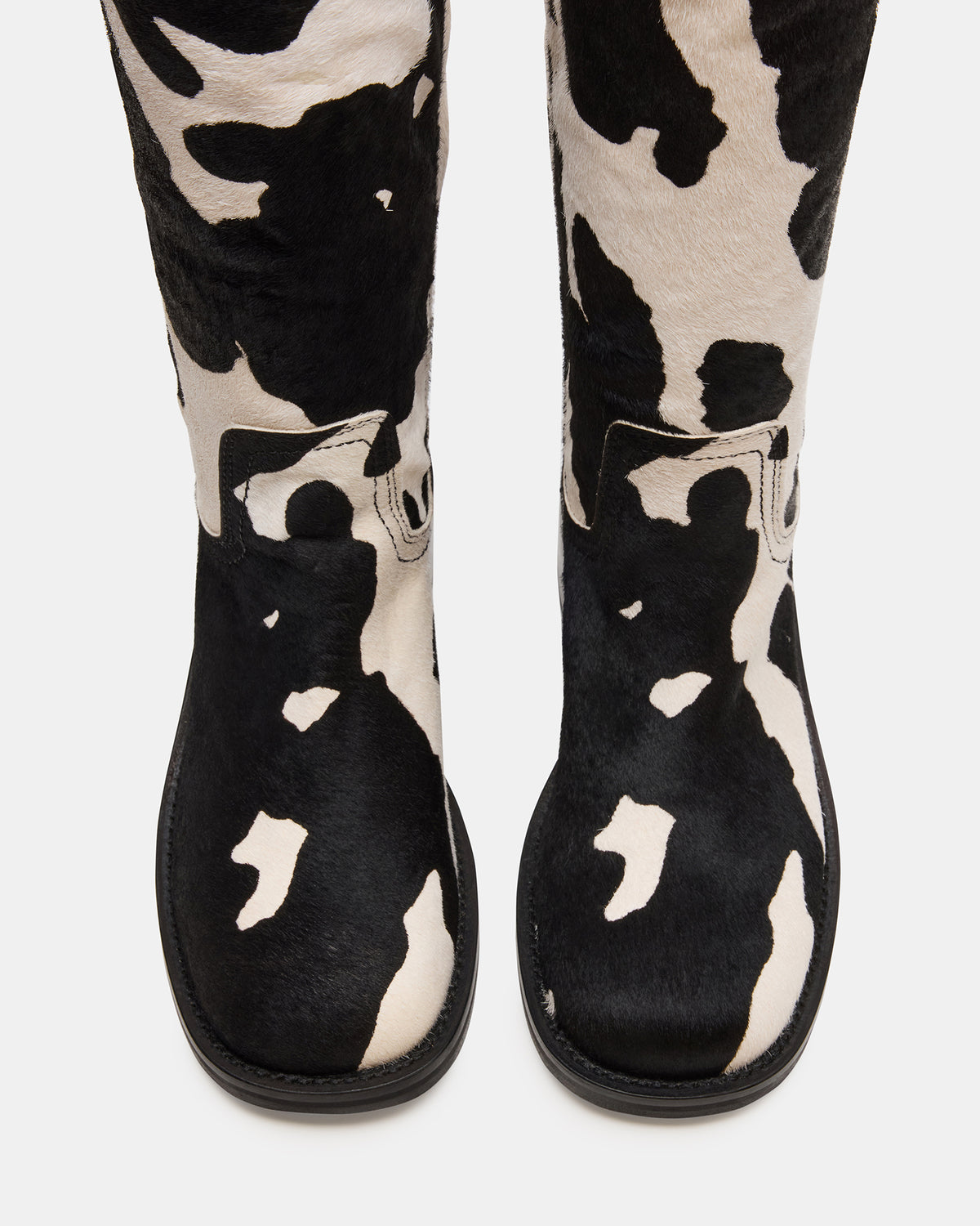 RIGGS Black Cow Print Wide Calf Square-Toe Women's Boot - Steve Madden