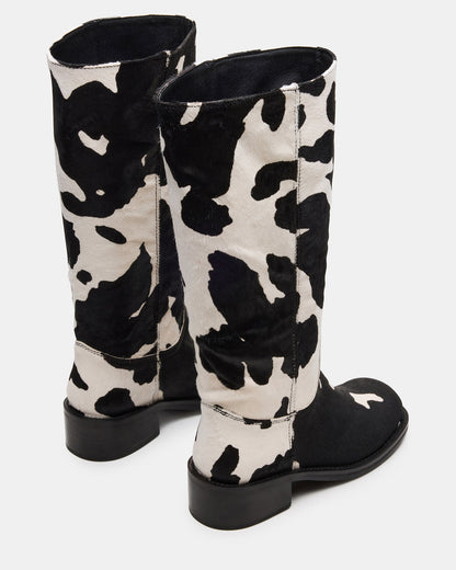 RIGGS Black Cow Print Wide Calf Square-Toe Women's Boot - Steve Madden
