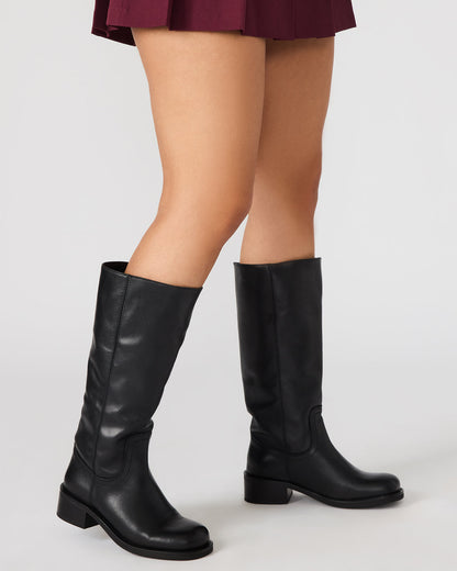 RIGGS Black Cow Print Wide Calf Square-Toe Women's Boot - Steve Madden