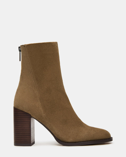 OBSESSION Taupe Suede Rounded Toe Block Heel Women's Ankle Boot - Steve Madden