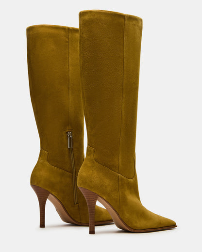 WESCOT Olive Suede Square-Toe Knee-High Heeled Women's Boot - Steve Madden