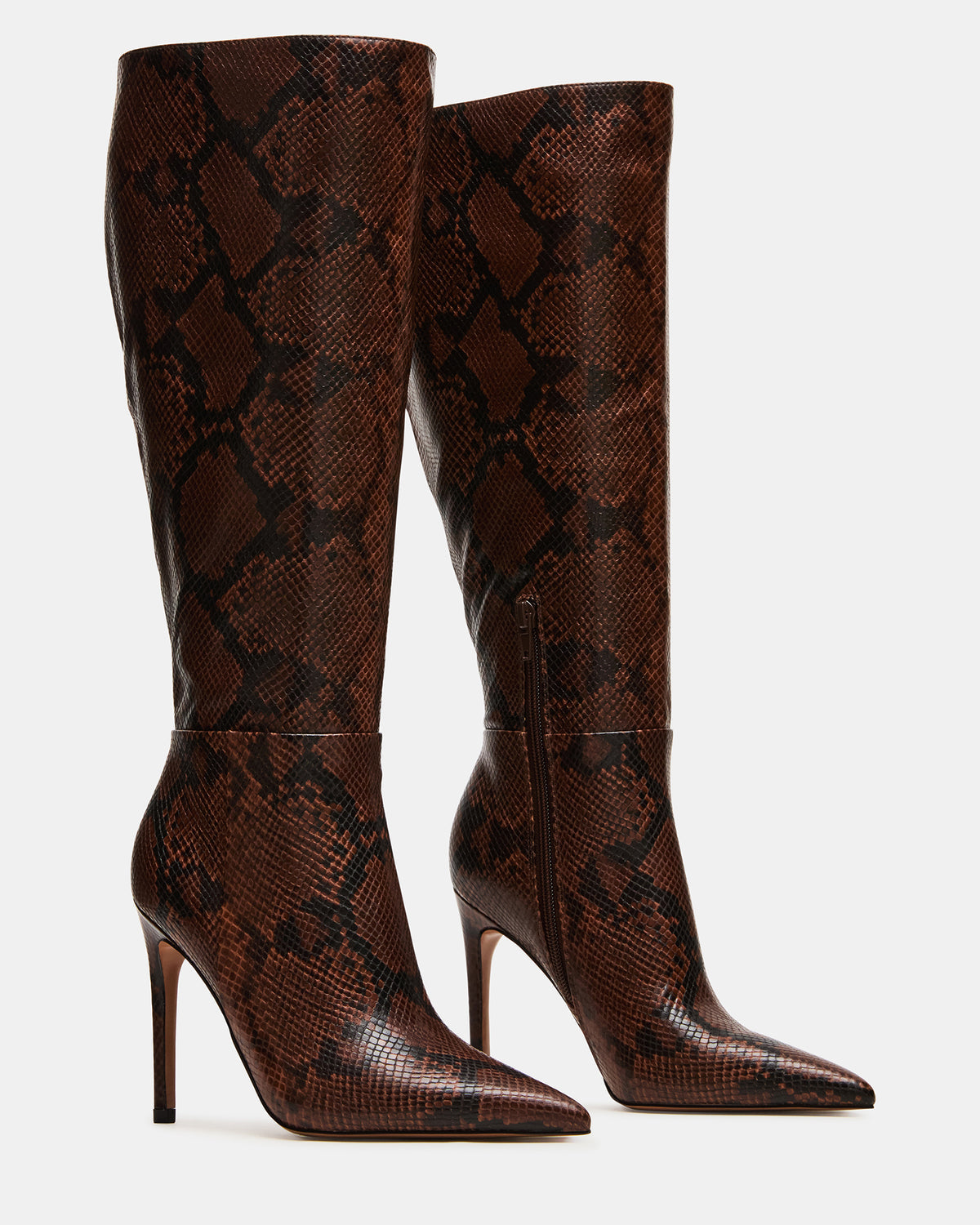 NITRO Brown Snake Wife Calf Pointed-Toe Stiletto Heel Knee-High Women's Boots - Steve Madden