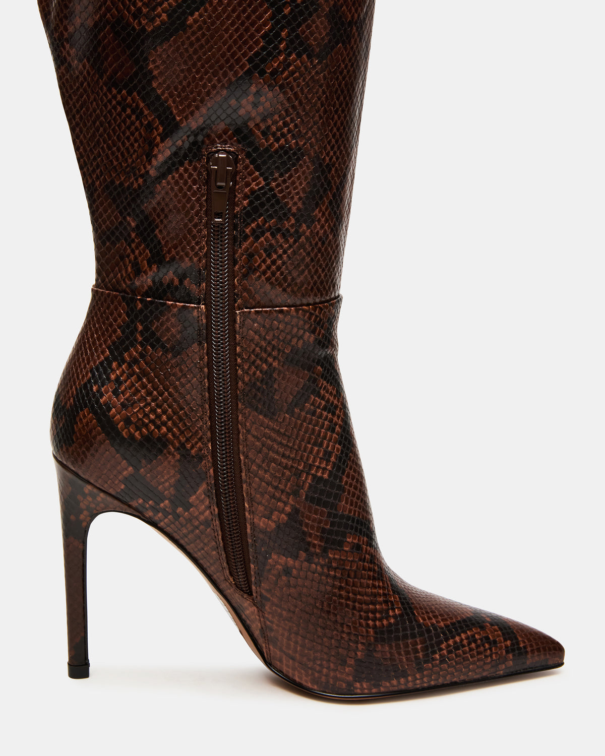 NITRO Brown Snake Wife Calf Pointed-Toe Stiletto Heel Knee-High Women's Boots - Steve Madden