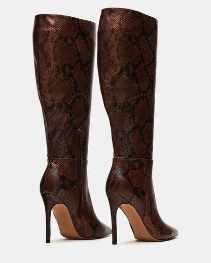 NITRO Brown Snake Wife Calf Pointed-Toe Stiletto Heel Knee-High Women's Boots - Steve Madden
