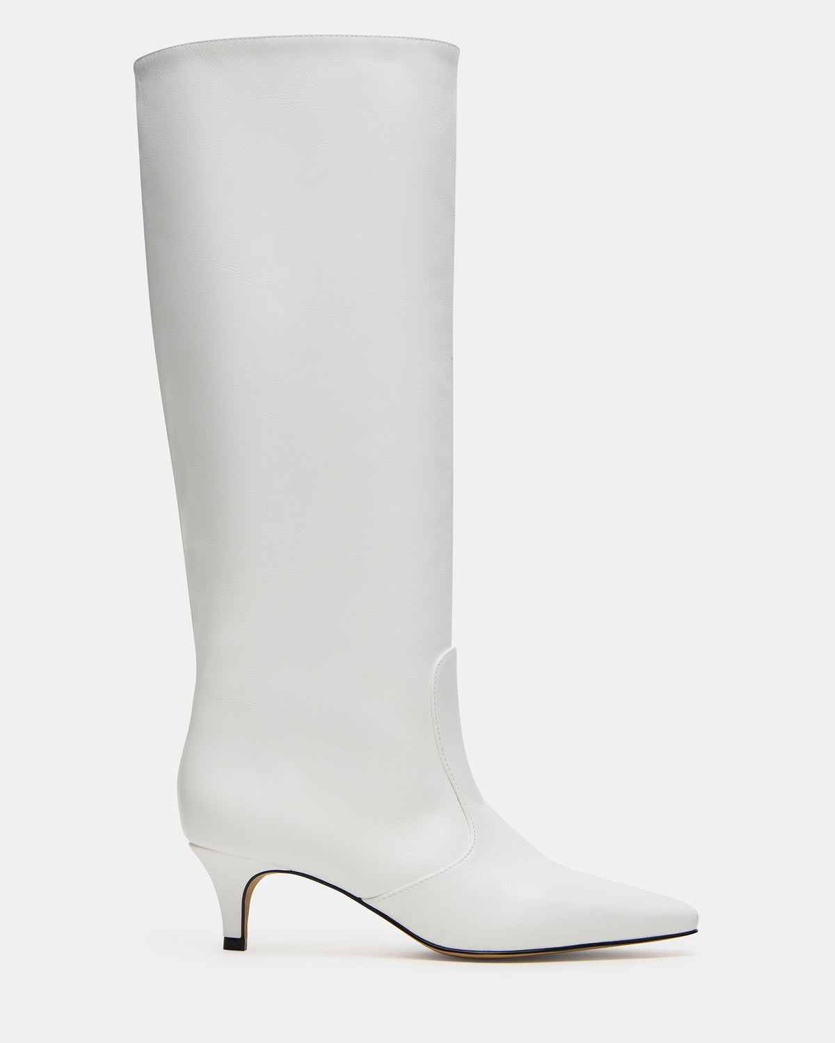 LANDER White Leather Knee-High Kitten Heel Women's Boot - Steve Madden