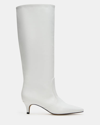 LANDER White Leather Knee-High Kitten Heel Women's Boot - Steve Madden