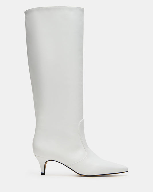 LANDER White Leather Knee-High Kitten Heel Women's Boot - Steve Madden