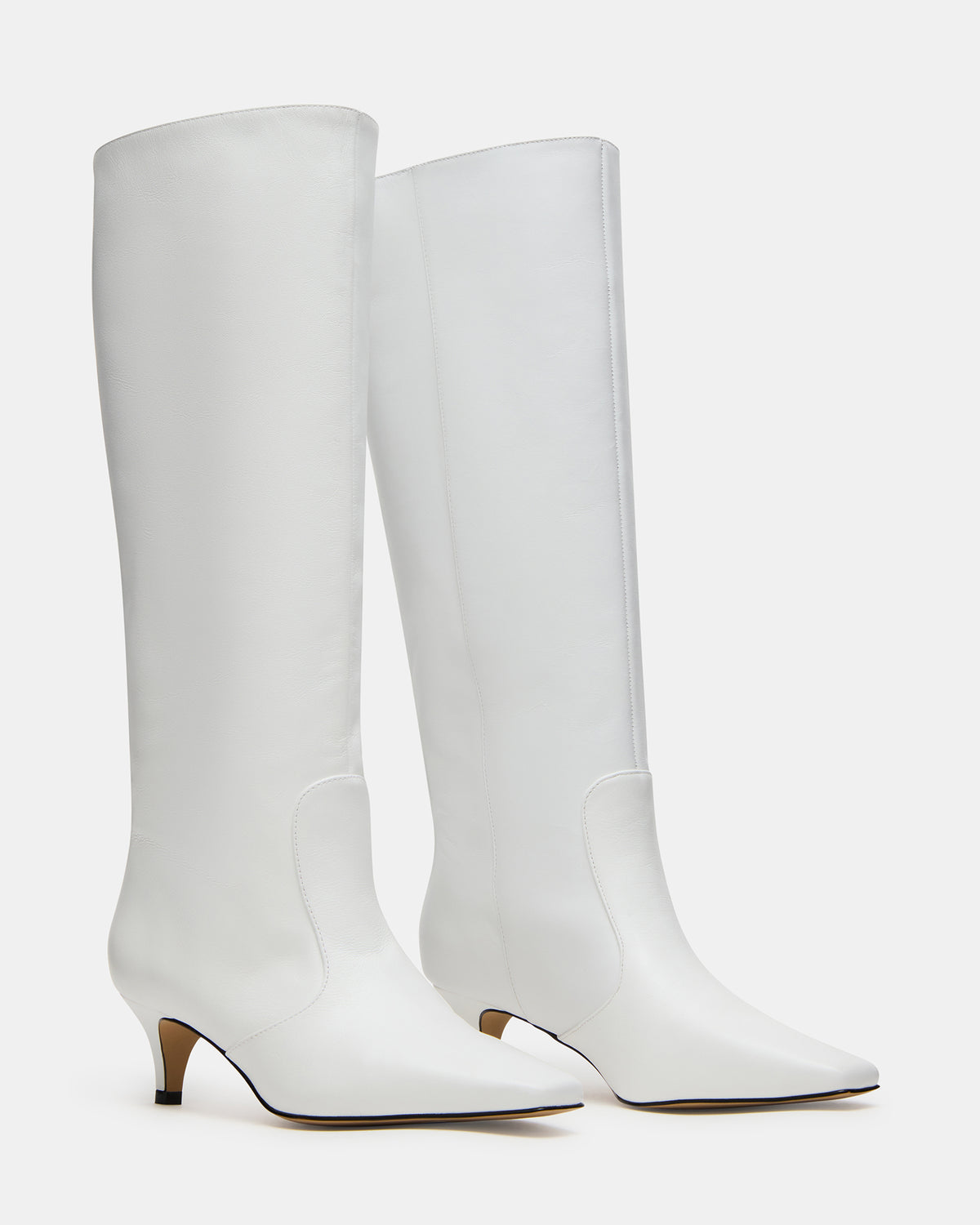 LANDER White Leather Knee-High Kitten Heel Women's Boot - Steve Madden