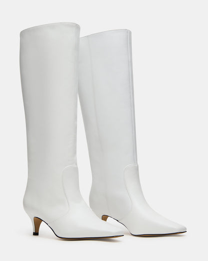 LANDER White Leather Knee-High Kitten Heel Women's Boot - Steve Madden