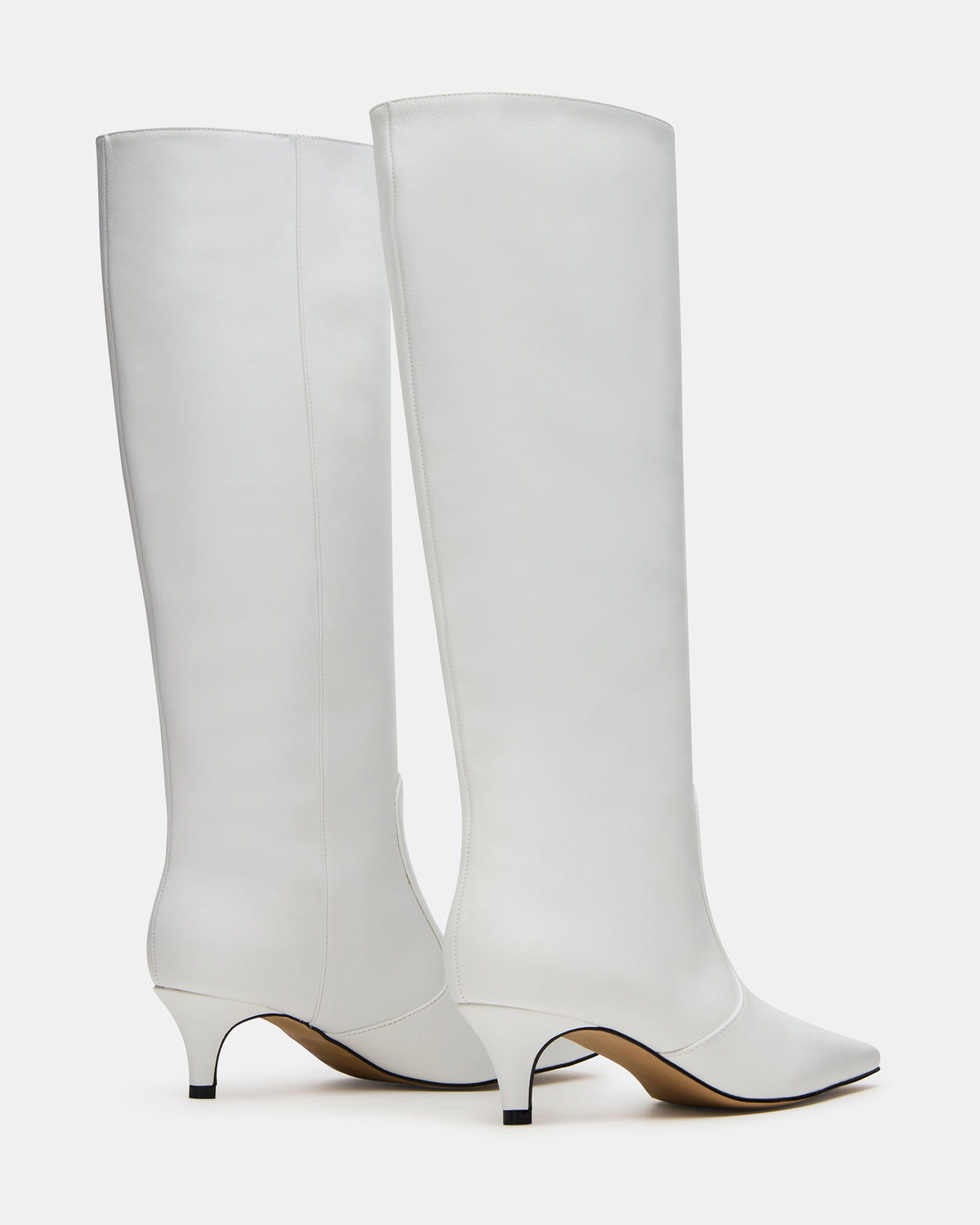 LANDER White Leather Knee-High Kitten Heel Women's Boot - Steve Madden
