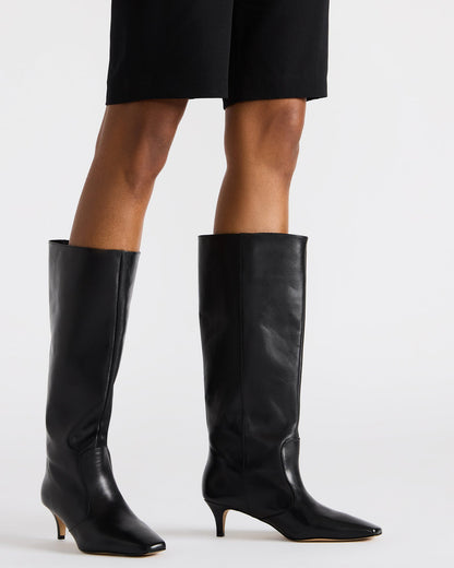 LANDER White Leather Knee-High Kitten Heel Women's Boot - Steve Madden