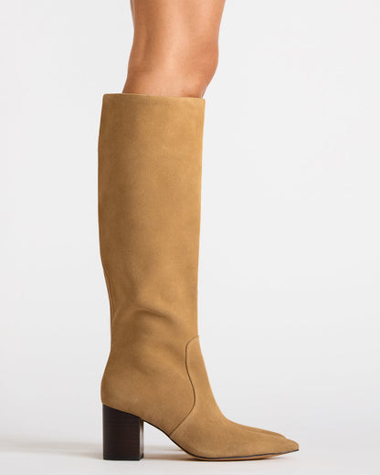 SKYLINE Taupe Suede Knee-High Pointed Toe Women's Boot - Steve Madden