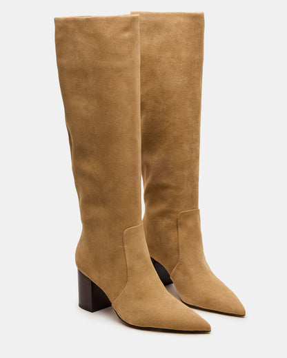 SKYLINE Taupe Suede Knee-High Pointed Toe Women's Boot - Steve Madden
