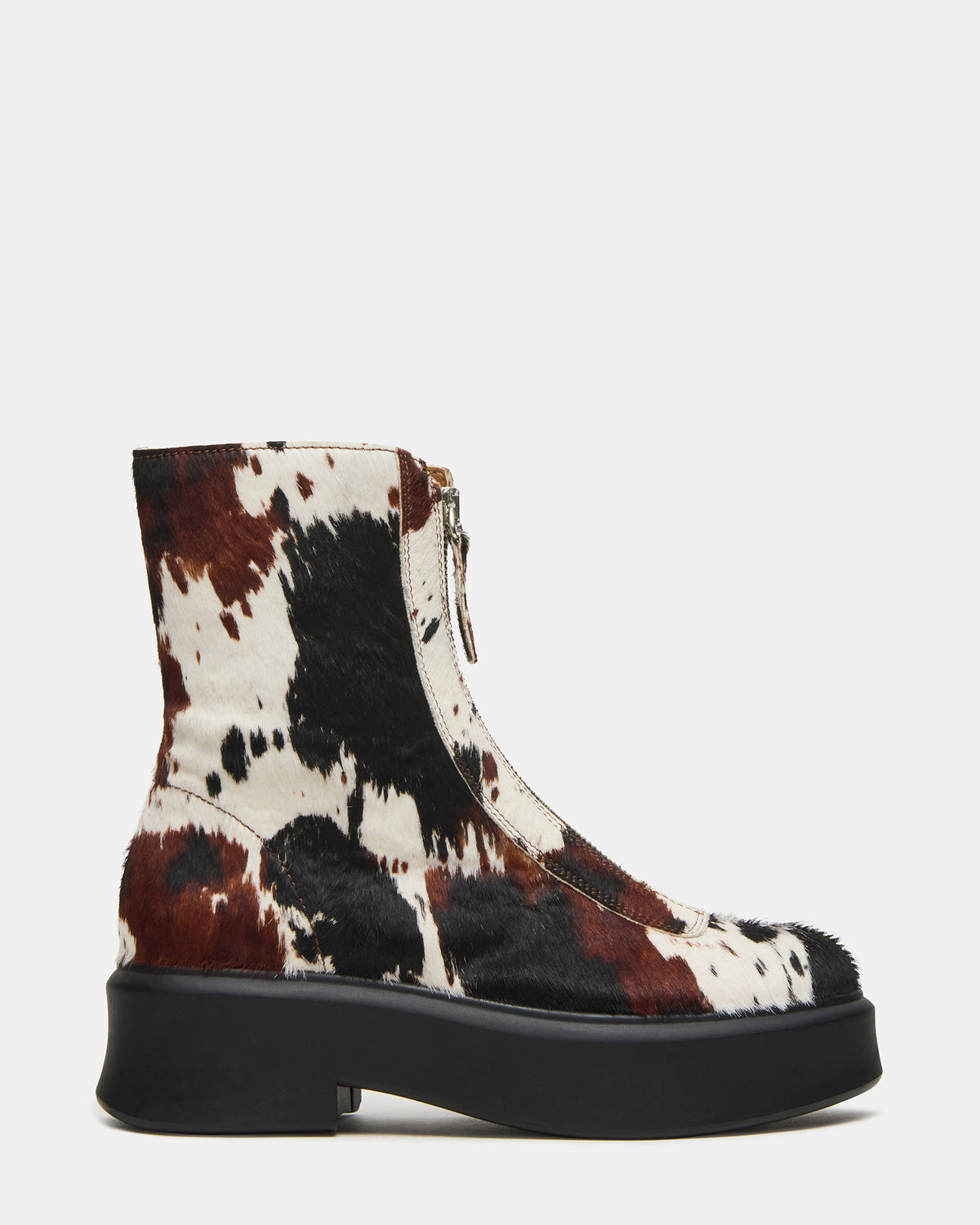 JONES Brown Cow Print Zipper Lug Women's Ankle Boot - Steve Madden