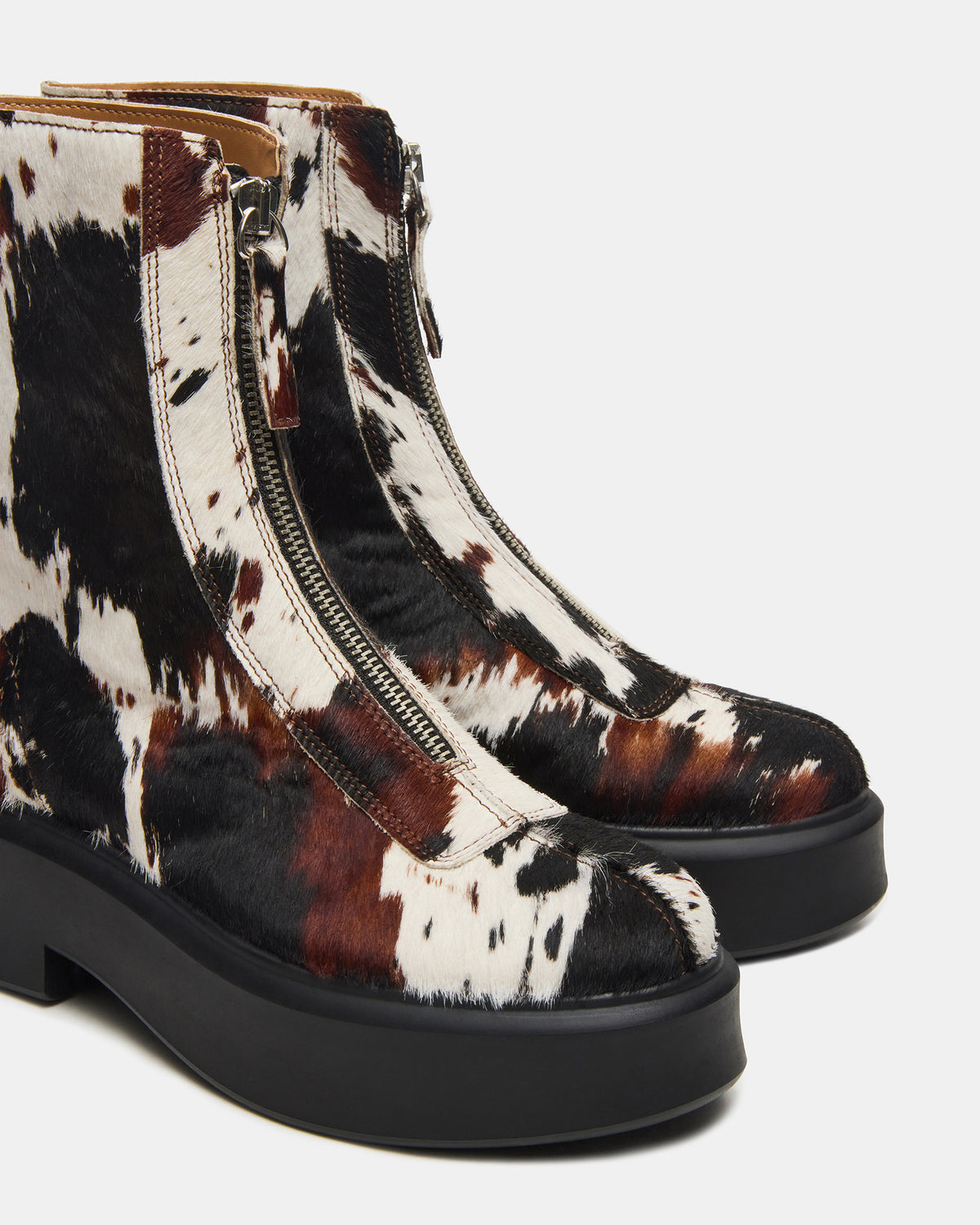 JONES Brown Cow Print Zipper Lug Women's Ankle Boot - Steve Madden