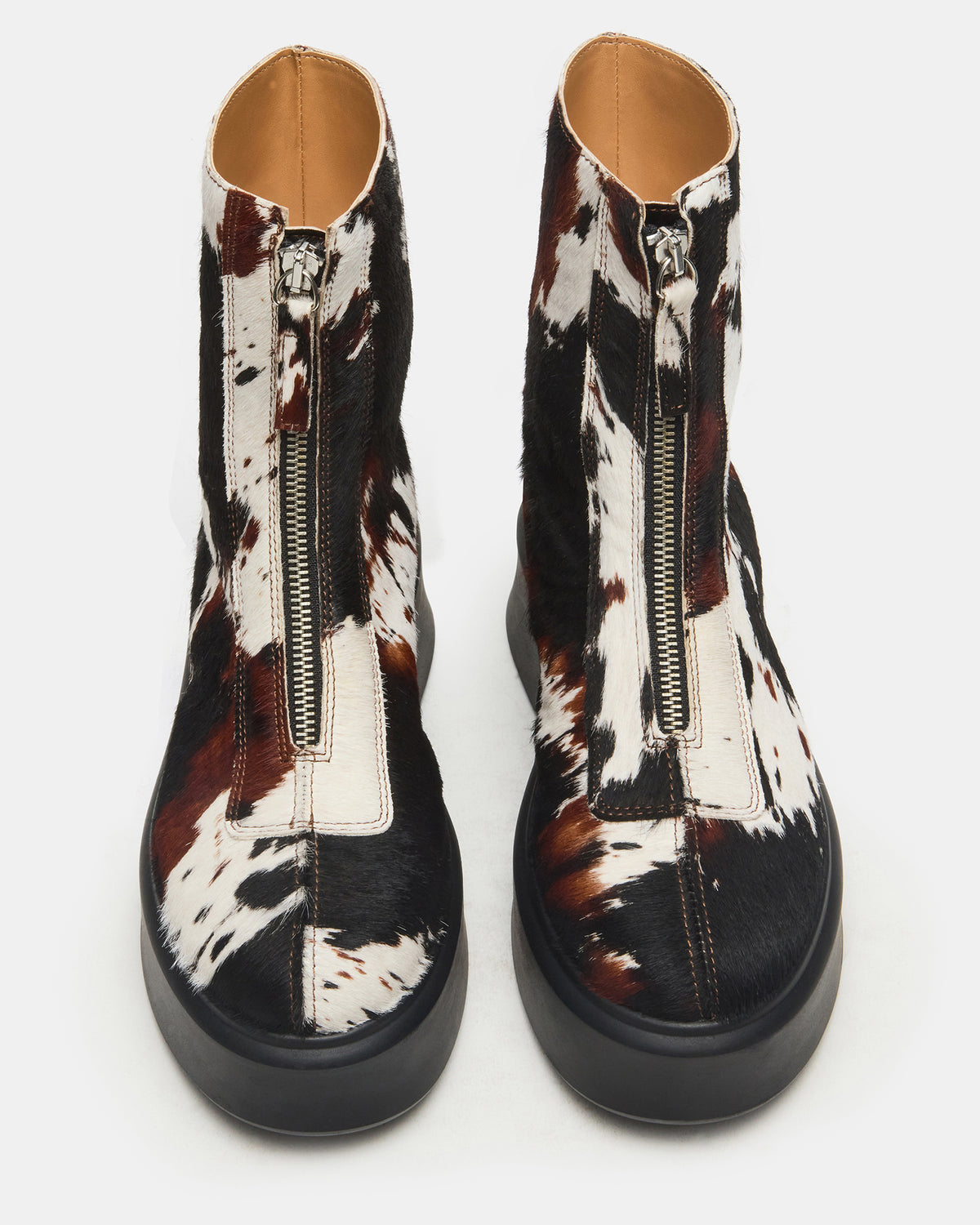 JONES Brown Cow Print Zipper Lug Women's Ankle Boot - Steve Madden