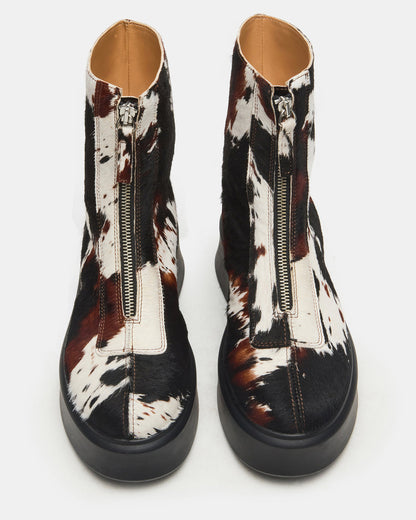 JONES Brown Cow Print Zipper Lug Women's Ankle Boot - Steve Madden