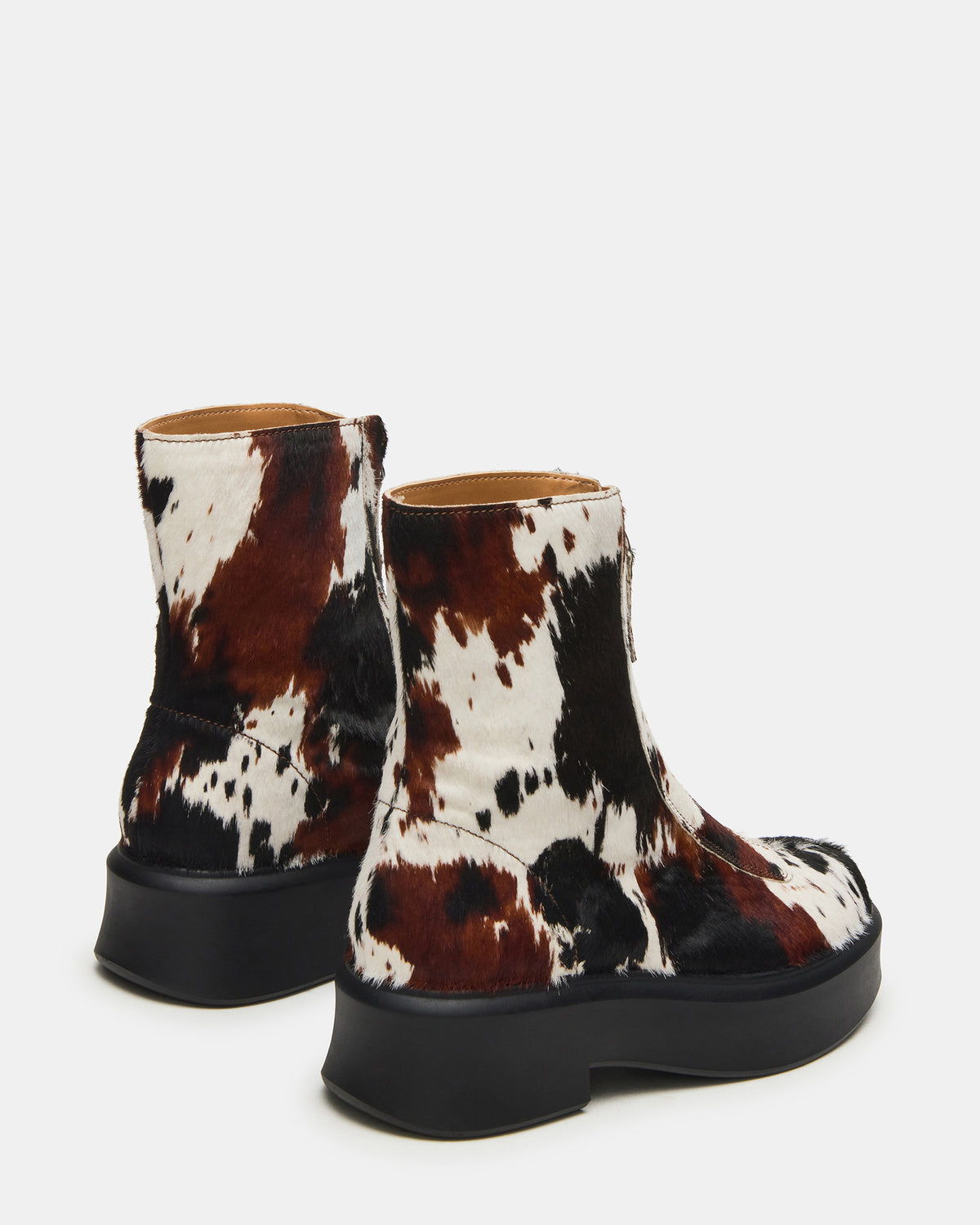 JONES Brown Cow Print Zipper Lug Women's Ankle Boot - Steve Madden
