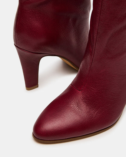 RIZK Burgundy Leather Knee-High Rounded Toe Heeled Women's Boot - Steve Madden