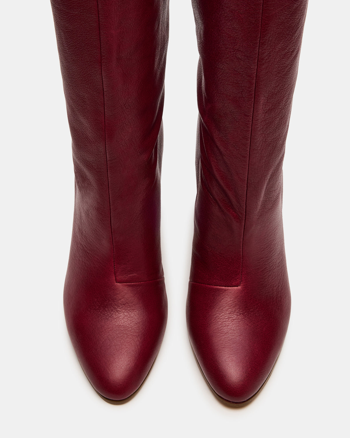 RIZK Burgundy Leather Knee-High Rounded Toe Heeled Women's Boot - Steve Madden