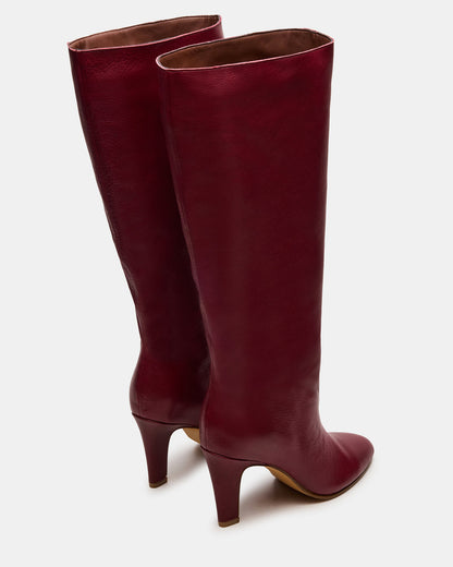RIZK Burgundy Leather Knee-High Rounded Toe Heeled Women's Boot - Steve Madden
