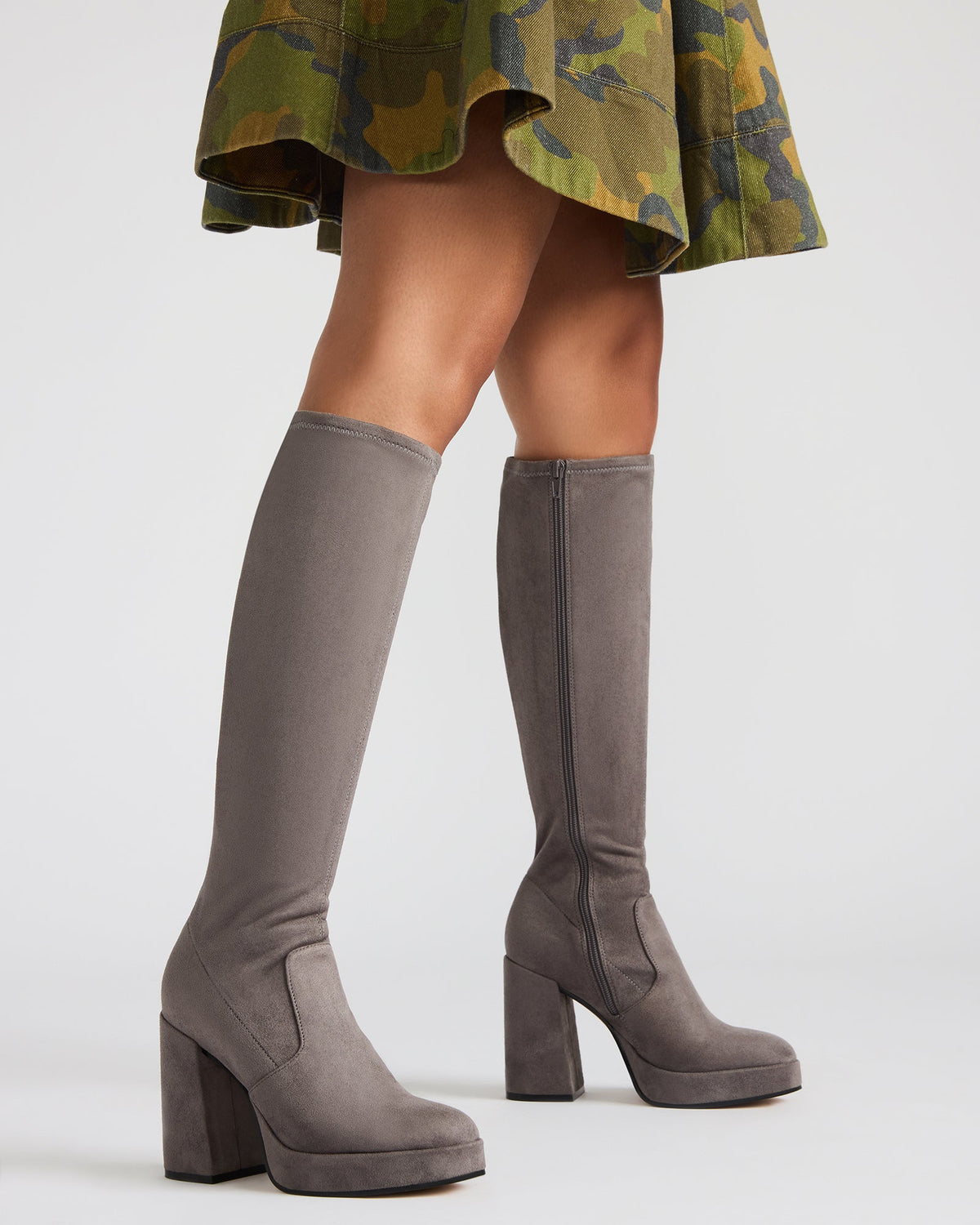 TWAIN Grey Knee-High Block Heel Women's Boot - Steve Madden