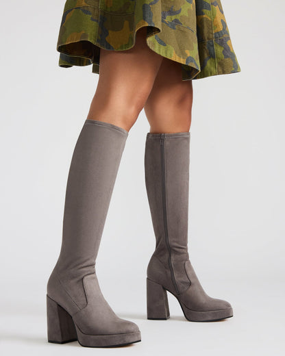TWAIN Grey Knee-High Block Heel Women's Boot - Steve Madden