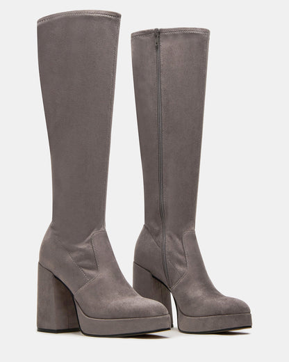 TWAIN Grey Knee-High Block Heel Women's Boot - Steve Madden