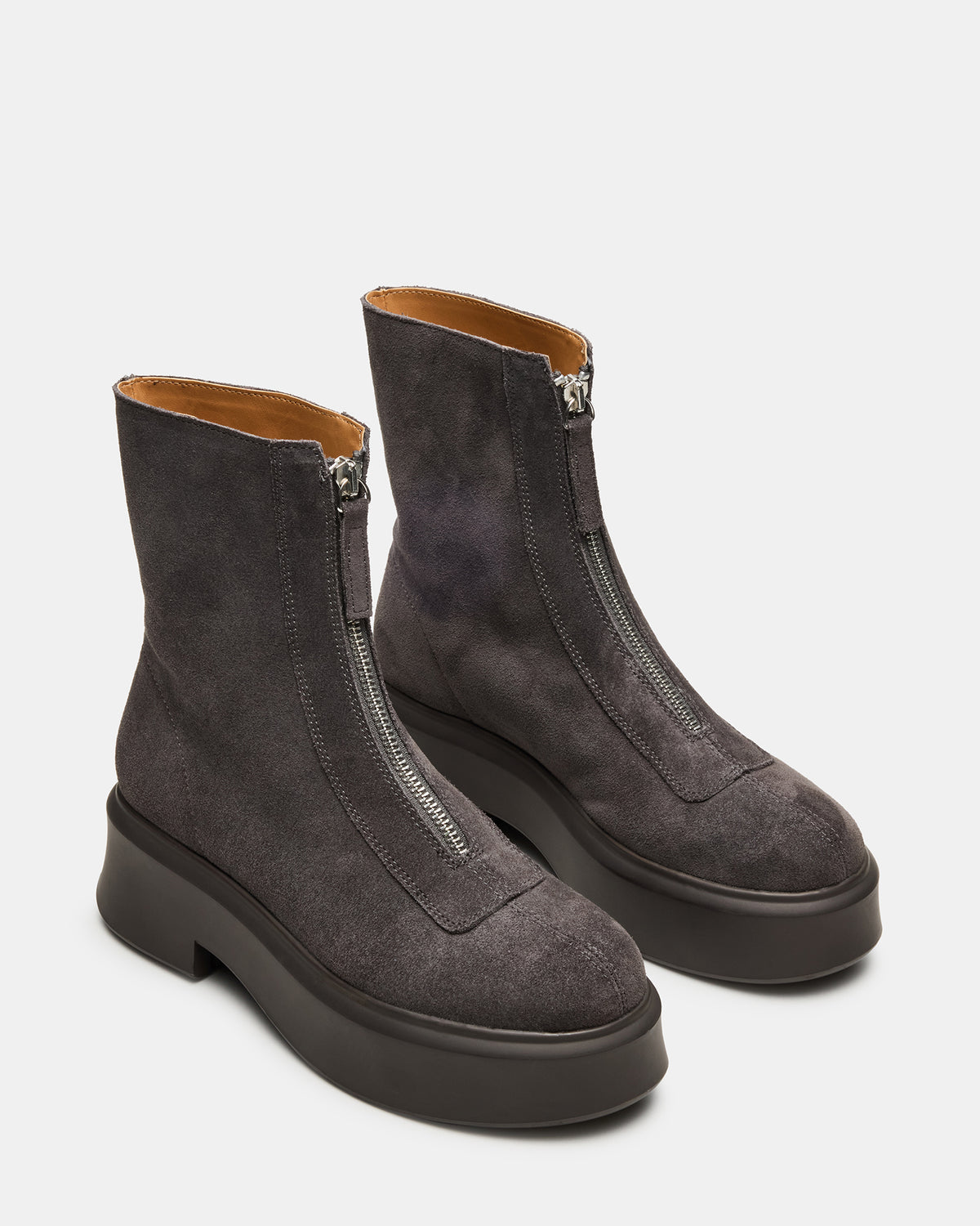 JONES Grey Suede Zipper Lug Women's Ankle Boot - Steve Madden