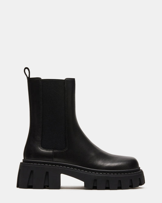 CHARGES Black Leather Platform Bootie | Women's Booties - Steve Madden