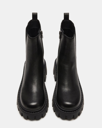 CHARGES Black Leather Platform Bootie | Women's Booties - Steve Madden