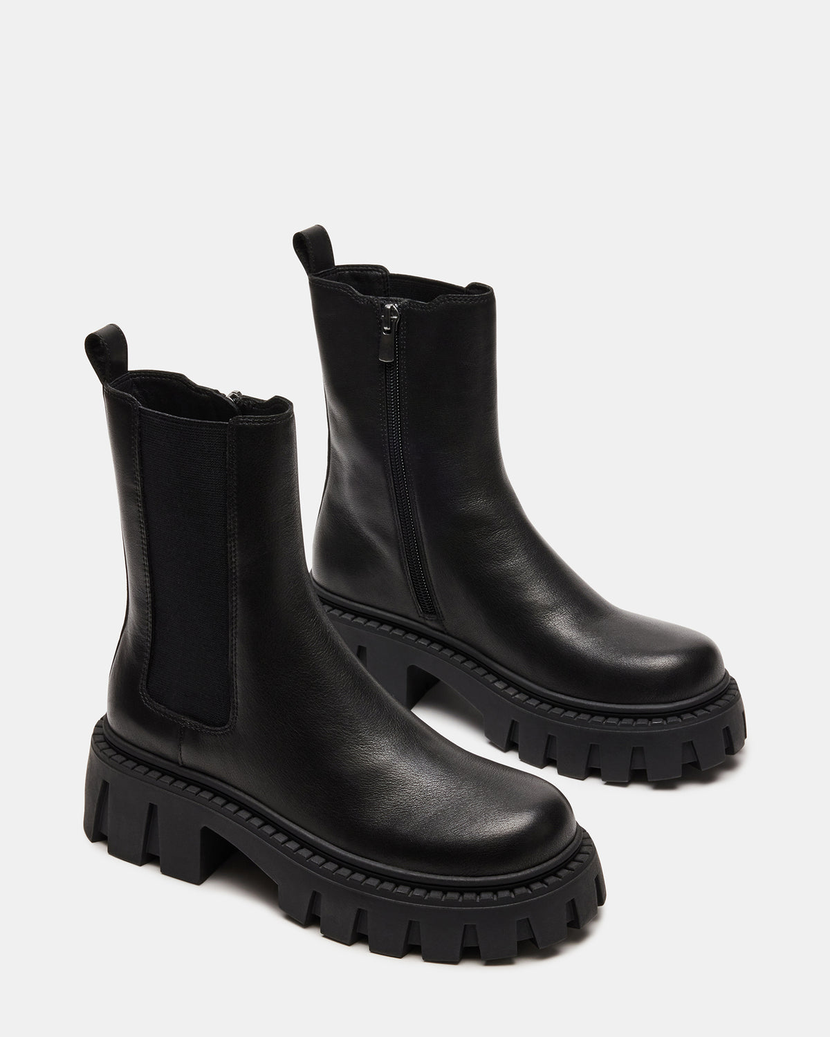 CHARGES Black Leather Platform Bootie | Women's Booties - Steve Madden