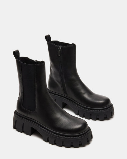 CHARGES Black Leather Platform Bootie | Women's Booties - Steve Madden