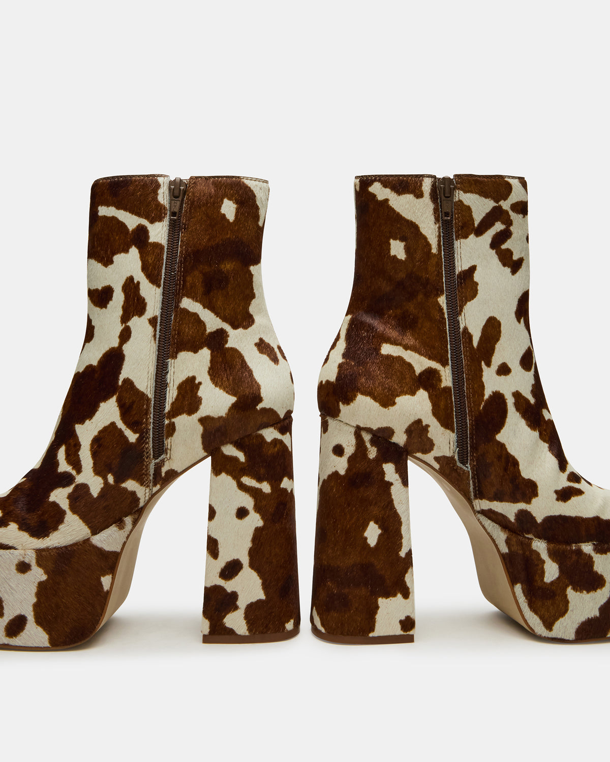 TRILLION Brown Cow Print Platform Square-Toe Block Heel Women's Ankle Boot - Steve Madden