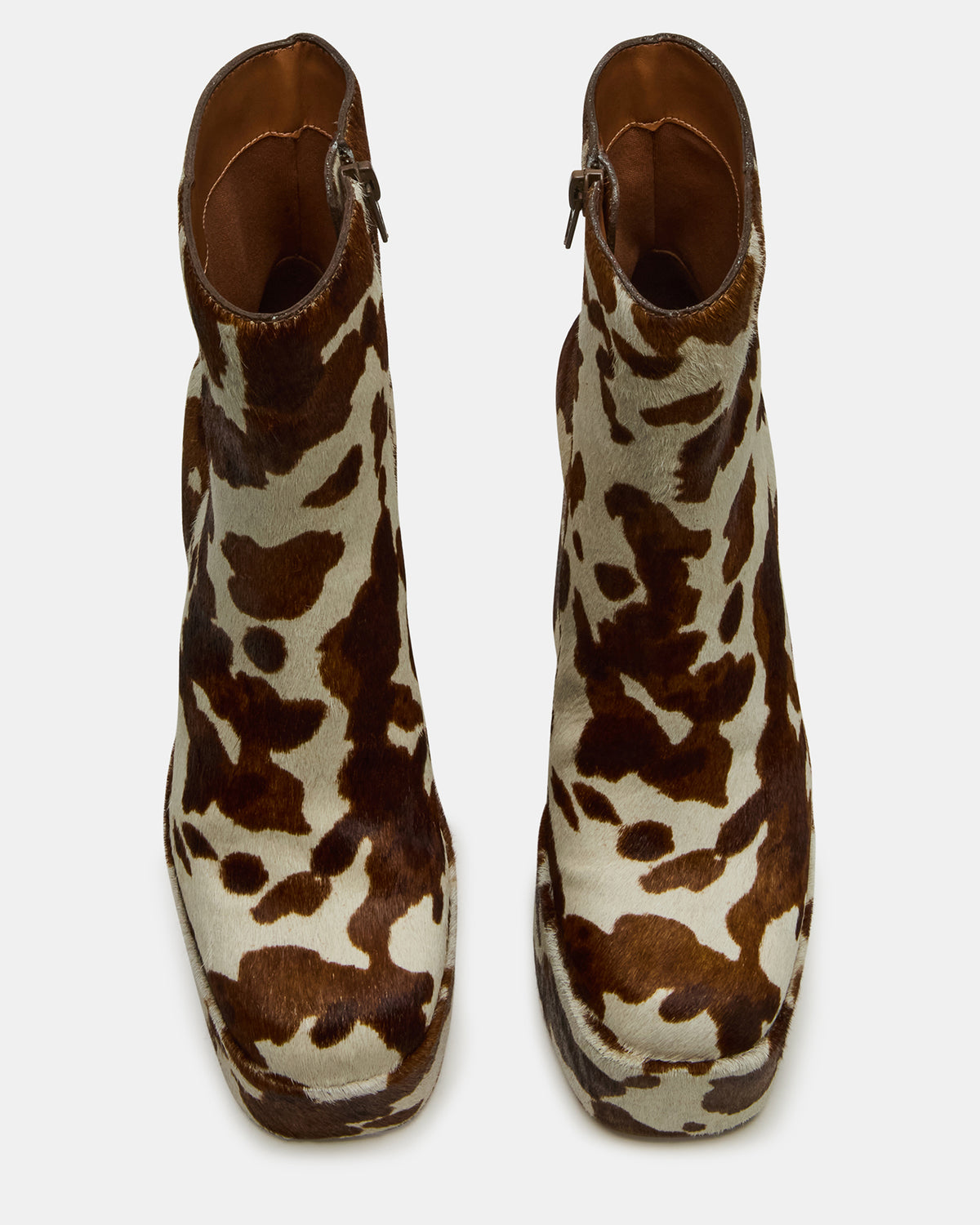 TRILLION Brown Cow Print Platform Square-Toe Block Heel Women's Ankle Boot - Steve Madden
