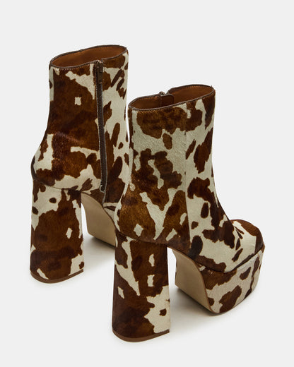 TRILLION Brown Cow Print Platform Square-Toe Block Heel Women's Ankle Boot - Steve Madden