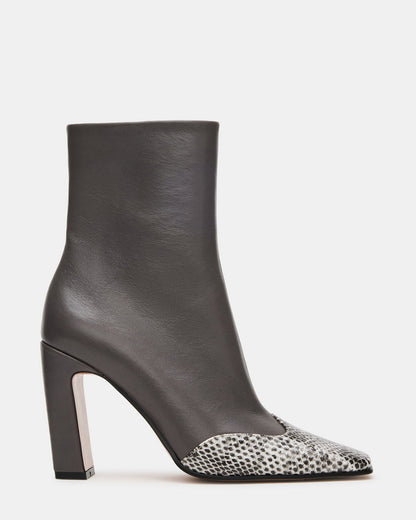 LYLE Grey Leather Square-Toe Heeled Women's Ankle Boot - Steve Madden