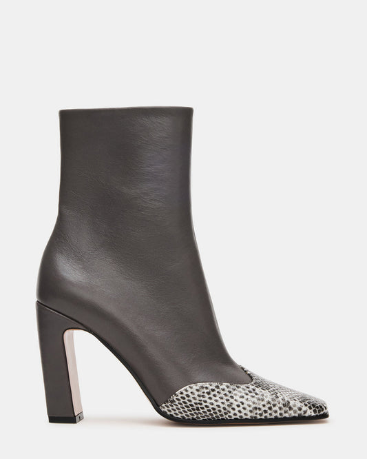 LYLE Grey Leather Square-Toe Heeled Women's Ankle Boot - Steve Madden