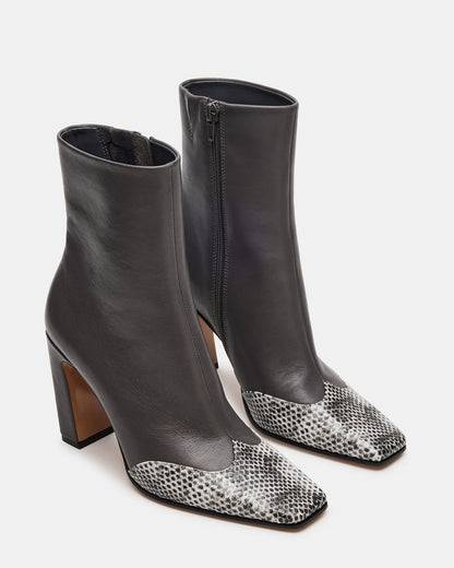 LYLE Grey Leather Square-Toe Heeled Women's Ankle Boot - Steve Madden