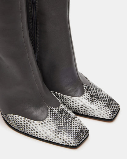 LYLE Grey Leather Square-Toe Heeled Women's Ankle Boot - Steve Madden